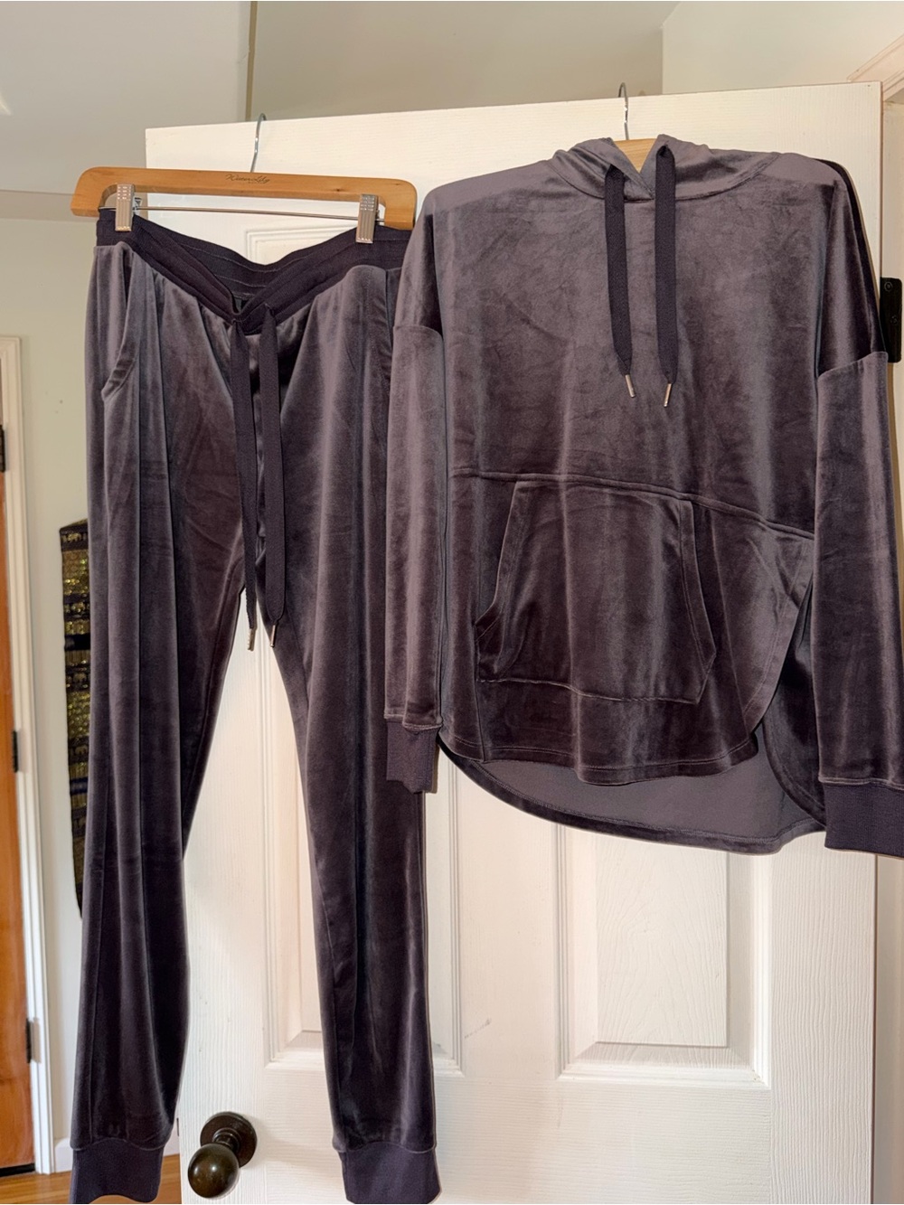 Alfani Velvet Hoodie & Jogger Set in Charcoal Gray